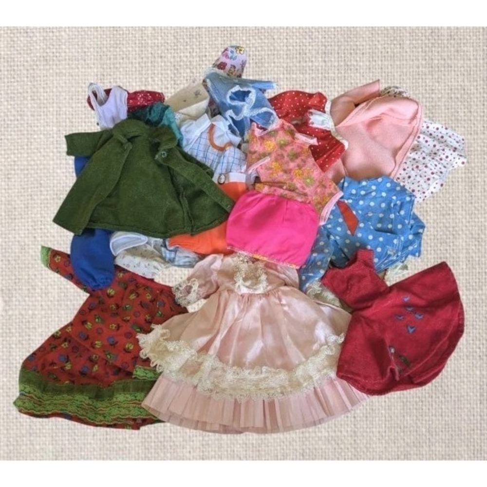 Vintage Antique Doll Clothes Lot Mixed Hong Kong Handmade Lace Neon Colorful TLC